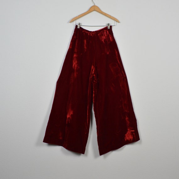 1960s/1970s Red Velvet Super Wide Leg High Rise P… - image 1