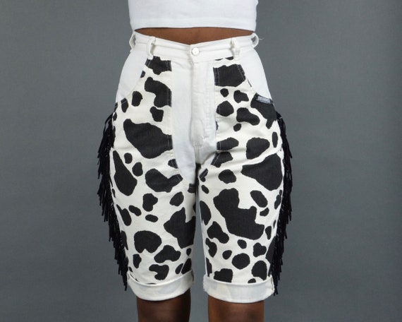 Cow Print Roughrider Size 24 Fringe Vintage Denim
