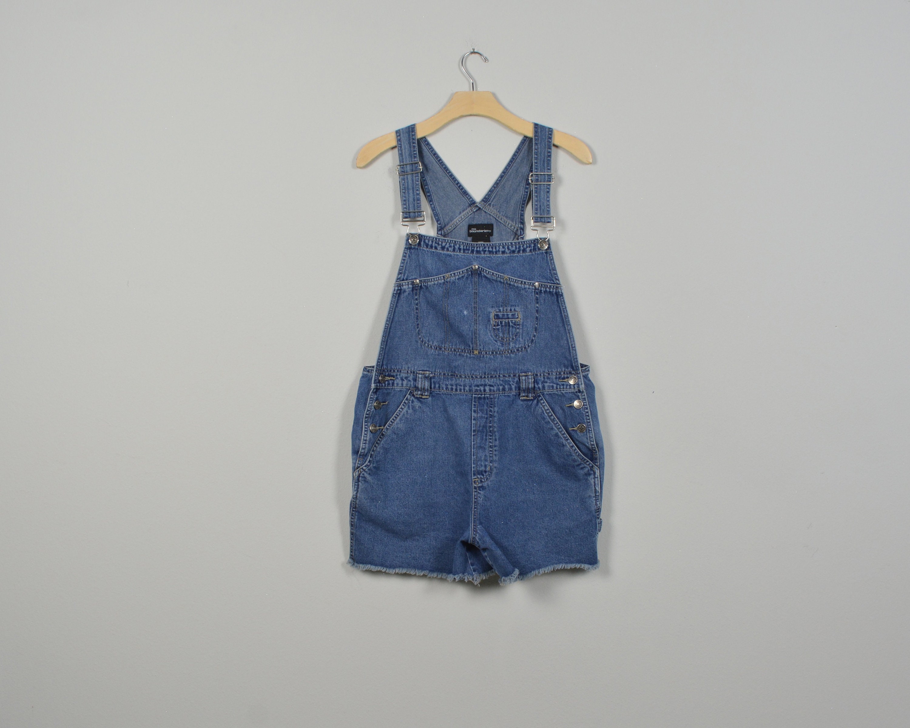  No Boundaries Junior's Black Wash Denim Shortalls - X-Large:  Clothing, Shoes & Jewelry