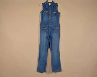 Y2K Button Up Denim Stretch Jumpsuit