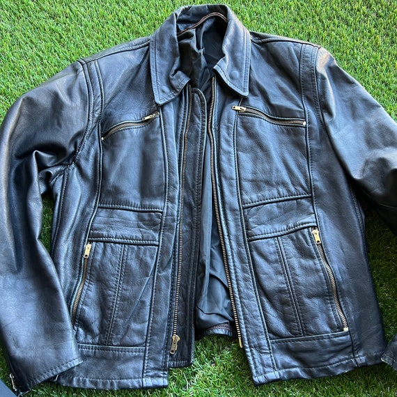 70s Leather Motorcycle Style Jacket - image 3