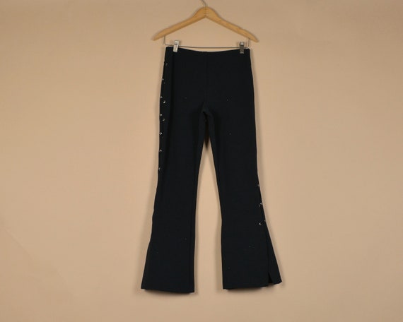 Y2K Black Flare Pants with Asymmetrical Overlay