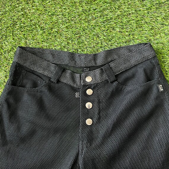 Vintage 90s/Y2K Black Button Fly Mesh Flare Pants - image 5