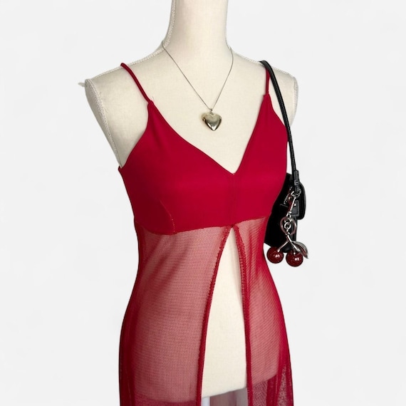 Red mesh overlay y2k long open front tank - image 3