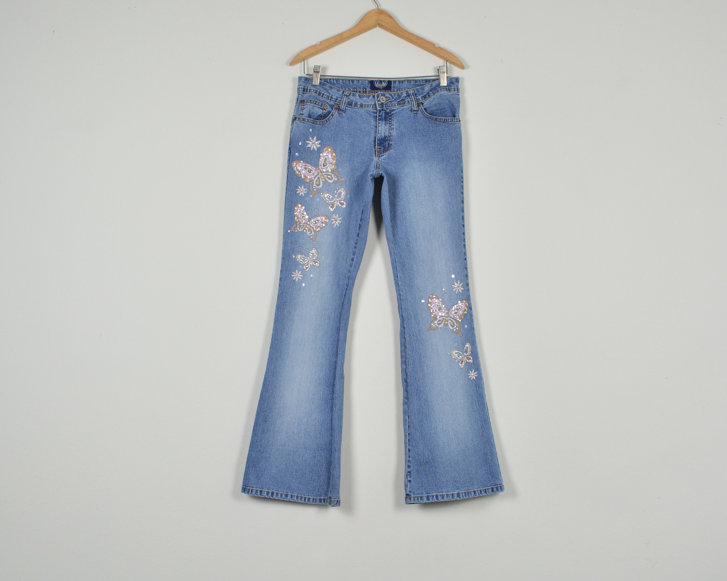 Angels Y2K Flare Butterfly Jeans - Etsy