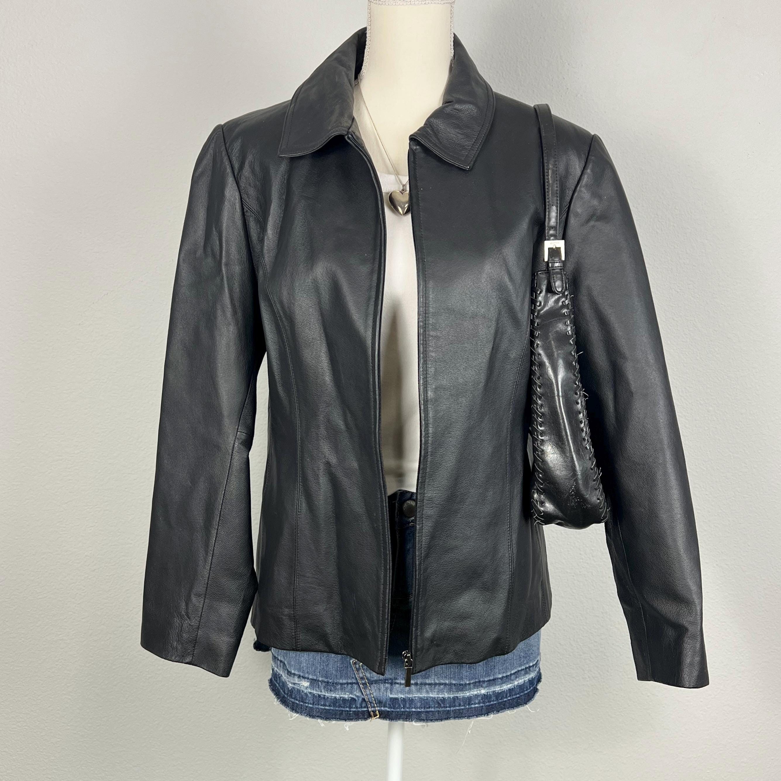 ÉPINE leather lady jacket black Black Full Sleeves Leather Jacket with Zipper Pocket