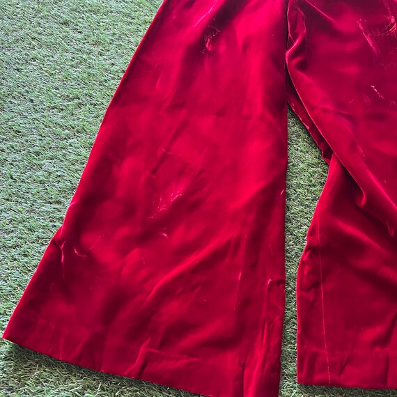 1960s/1970s Red Velvet Super Wide Leg High Rise P… - image 5