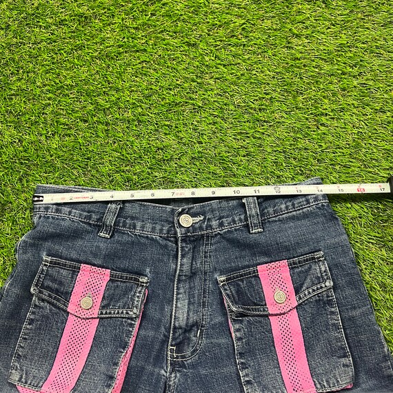 2000s Rave Style Pink Mesh Detail Flare Denim Jeans - Gem