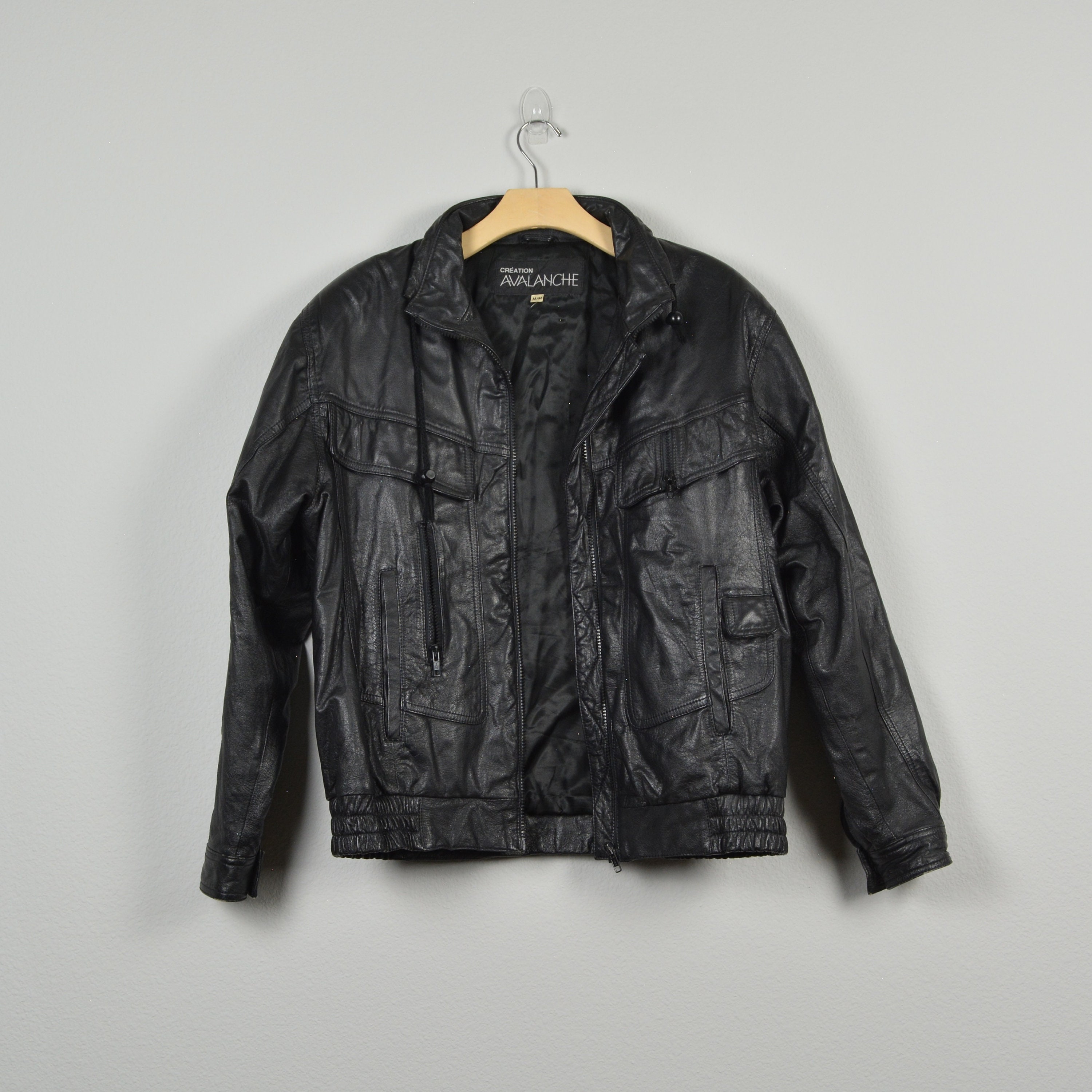 Vintage Leather Bomber Style Jacket - Etsy Vintage Leather Bomber Style Jacket - Etsy