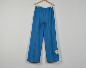 High Rise Blue Polyester Flare Pants