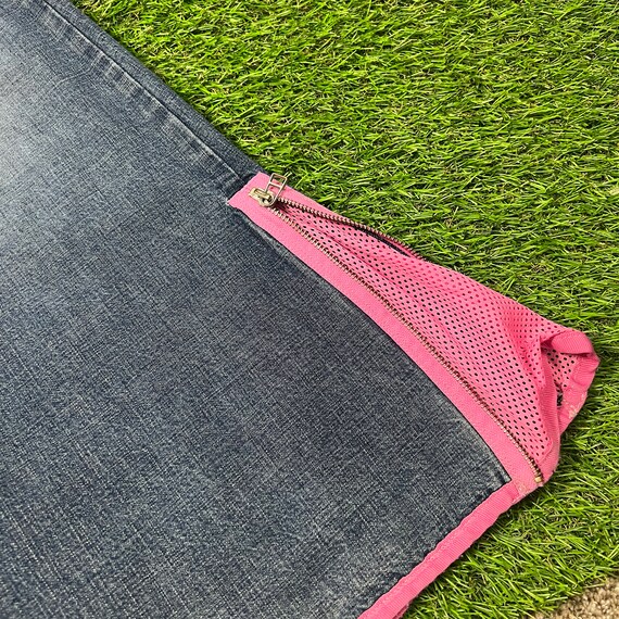 2000s Rave Style Pink Mesh Detail Flare Denim Jeans - Gem