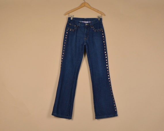 Denim Flare Dark Wash Studded Jeans - image 1