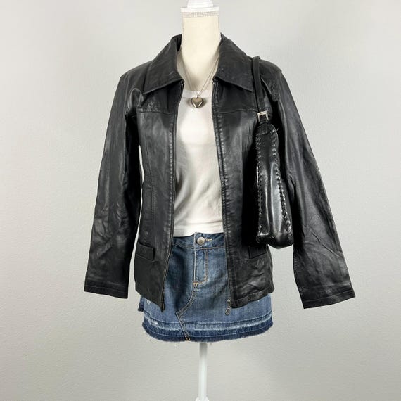 black leather zip up jacket - image 2
