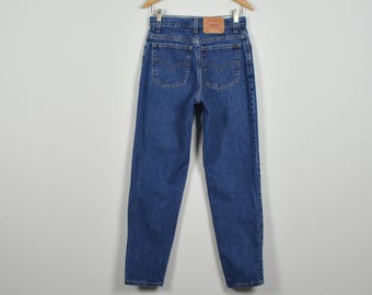 levi's 550 dark wash vintage denim relaxed fit tapered leg jeans