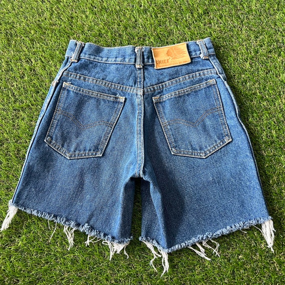 Vintage Denim Cutoff Long Shorts - image 3
