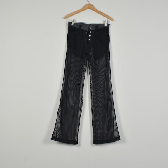 Vintage 90s/Y2K Black Button Fly Mesh Flare Pants - image 1