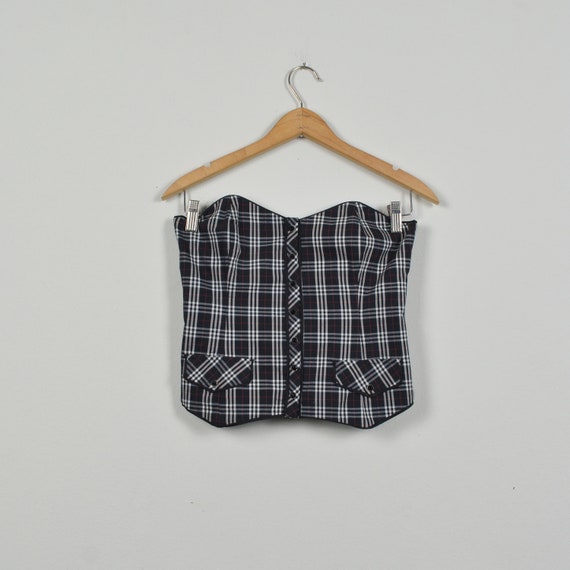 Bebe Y2K Plaid Print Strapless Bustier Style Top 