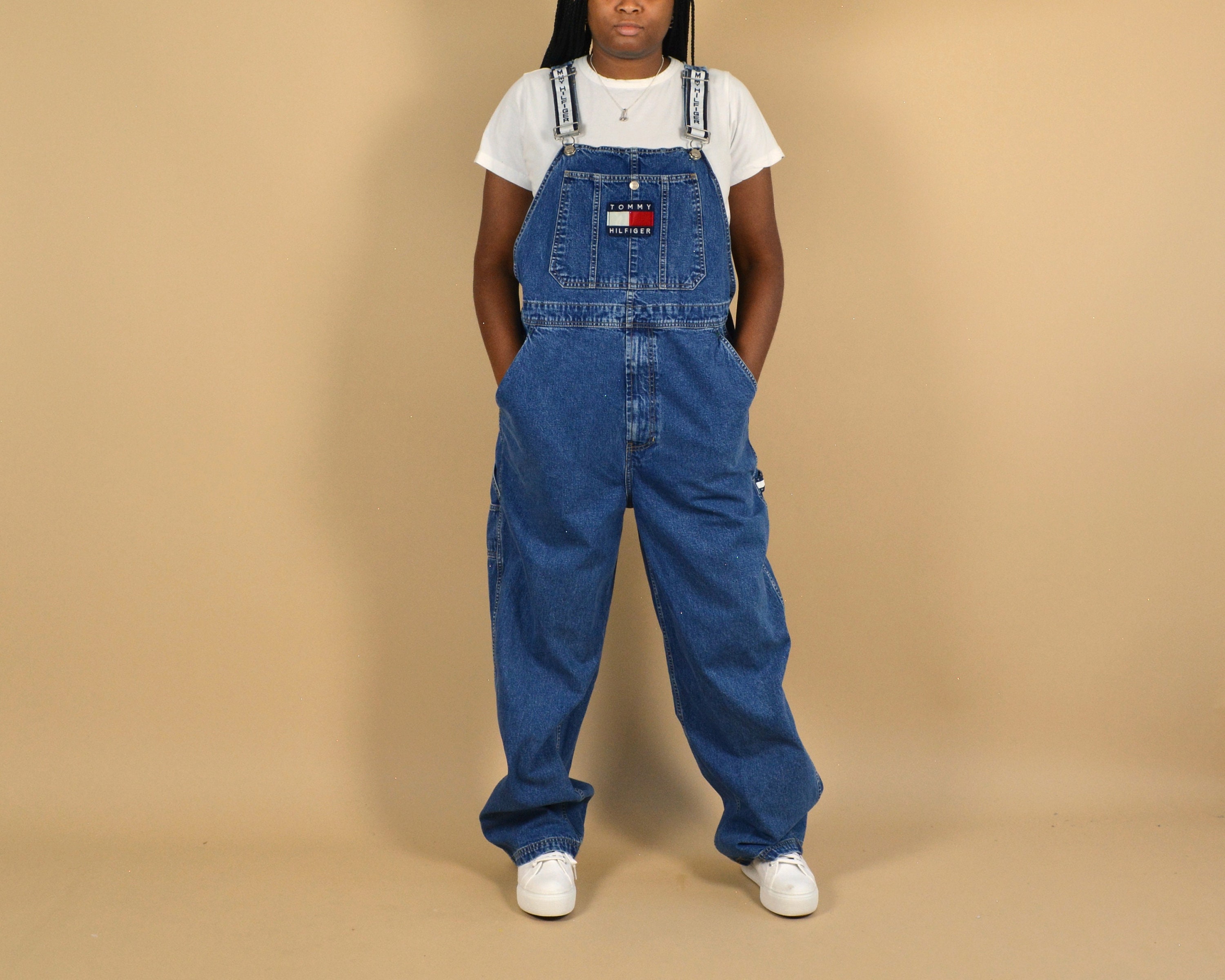 Tommy Hilfiger L Dark Vintage Denim Overalls Etsy