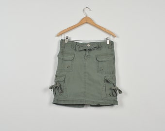 Y2K Green Army Style Skirt