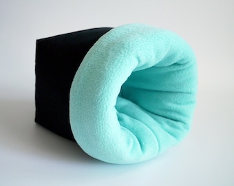 hedgehog snuggle sack, guinea pig sleeping bag, sugar glider pouch, bonding bag, sleep sack, pet cuddle sack with fleece (black/pastel blue)