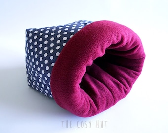 XXL hedgehog snuggle sack, guinea pig sleeping bag, sugar glider pouch, bonding bag, guinea pig bed, pet cuddle sack (points on grey/berry)