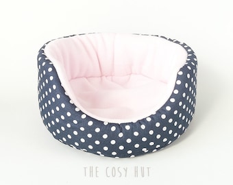 hedgehog bed, guinea pig bed, cosy cuddle cup, pet bed, fleece sofa, absorbent pee pad (points on grey/rose)