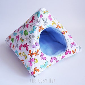 hedgehog tent, guinea pig bed, hedgehog house, hedgehog teepee, hedgehog hidey hut, hedgehog bed, pet bedding (butterflies/light blue)