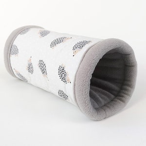 hedgehog tunnel, guinea pig cuddle tunnel, hedgehog tube, cosy fleece tunnel, snuggle tunnel (hedgehogs on grey/grey)