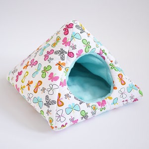 かわいいテント、かわいいティピー、かわいい洞窟、モルモットとハリネズミ用のかわいいピラミッド（蝶/パステルブルー）