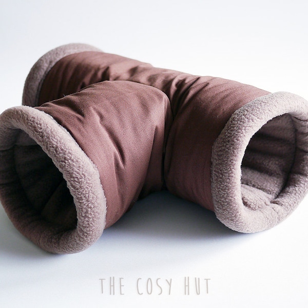 hedgehog tunnel, guinea pig cuddle tunnel, hedgehog tube, cosy fleece tunnel, snuggle tunnel, T-tunnel (chocolate/coyote)