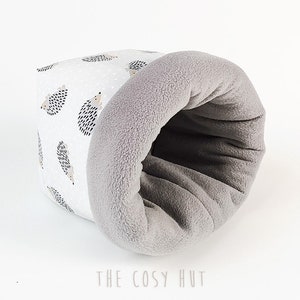 XXL hedgehog snuggle sack, guinea pig sleeping bag, sugar glider pouch, bonding bag, sleep sack, large cuddle sack (hedgehogs on grey/grey) image 1