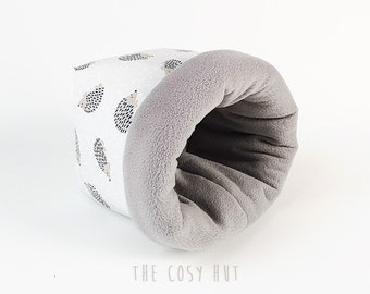 XXL hedgehog snuggle sack, guinea pig sleeping bag, sugar glider pouch, bonding bag, sleep sack, large cuddle sack (hedgehogs on grey/grey)