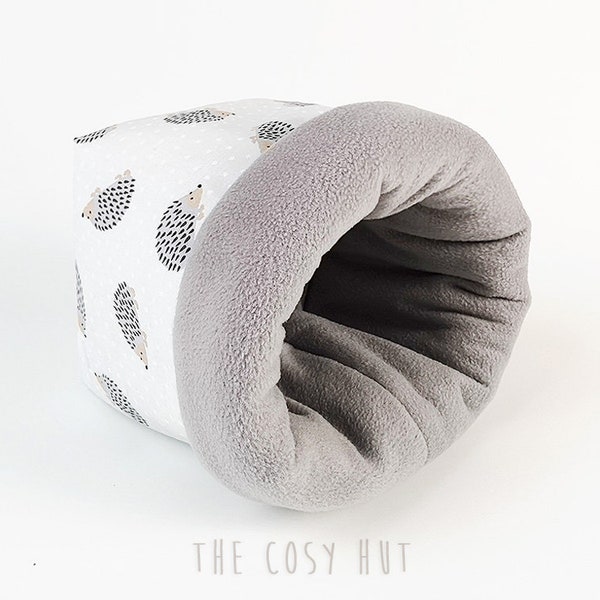 XXL hedgehog snuggle sack, guinea pig sleeping bag, sugar glider pouch, bonding bag, sleep sack, large cuddle sack (hedgehogs on grey/grey)