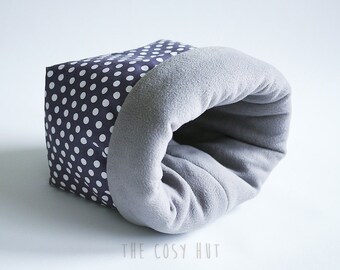 XXL hedgehog snuggle sack, guinea pig sleeping bag, sugar glider pouch, bonding bag, guinea pig bed, pet cuddle sack (points on grey/grey)