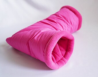 hedgehog tunnel, guinea pig cuddle tunnel, hedgehog tube, cosy fleece tunnel, snuggle tunnel, L-tunnel (pink/pink)