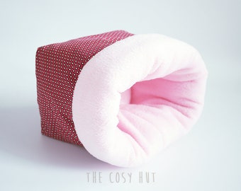 XXL hedgehog snuggle sack, guinea pig sleeping bag, sugar glider pouch, bonding bag, sleep sack, pet cuddle sack (small flowers on red/rose)