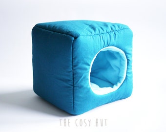 hedgehog house, guinea pig house, hedgehog hidey hut, hedgehog cube, guinea pig cube, small animal bed, pet bedding (petrol blue/aqua)