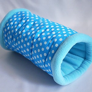 hedgehog tunnel, guinea pig cuddle tunnel, hedgehog tube, cosy fleece tunnel, snuggle tunnel (points on turquoise/aqua)