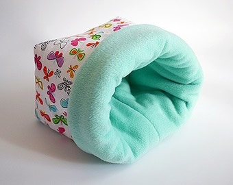 XXL hedgehog snuggle sack, guinea pig sleeping bag, sugar glider pouch, bonding bag, sleep sack, pet cuddle sack (butterflies/pastel blue)