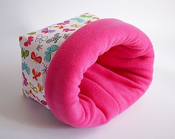 XXL hedgehog snuggle sack, guinea pig sleeping bag, sugar glider pouch, bonding bag, hedgehog bed, pet cuddle sack (butterflies/pink)