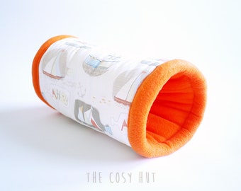 hedgehog tunnel, guinea pig cuddle tunnel, hedgehog tube, cosy fleece tunnel, snuggle tunnel (ships/orange)