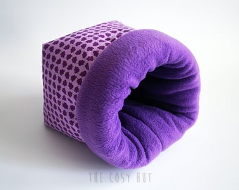 hedgehog snuggle sack, guinea pig sleeping bag, sugar glider pouch, bonding bag, sleep sack, pet cuddle sack (leaves on purple/purple)