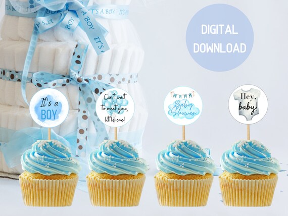 Printable Blue Baby Shower Cupcake Toppers Boy Baby Shower - Etsy