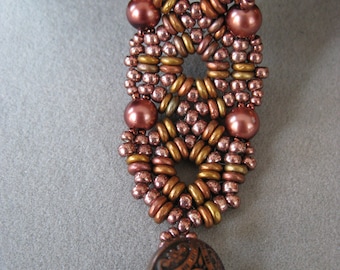 Lovely Copper and Bronze O Bead and Pearl Beaded Bracelet