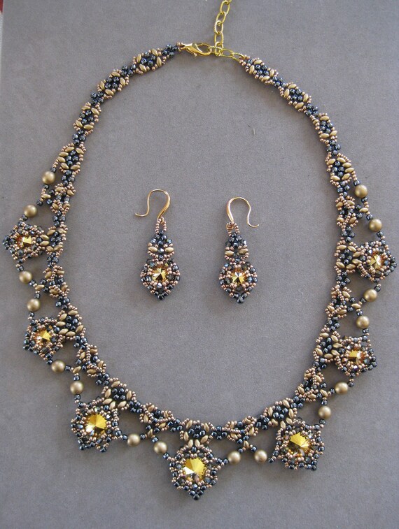 Crystal Metallic Sunshine Rivolli Swarovski Beaded Necklace | Etsy