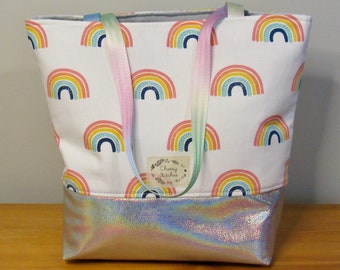 Delightful Rainbow Tote with Cloudy Skies Lining | Library Tote Bag | FREE SHIPPING!