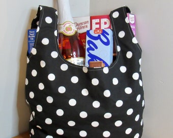 Adorable Black Polka Dot Reusable Grocery Bag | Eco-Friendly Library Bag | Machine Washable!