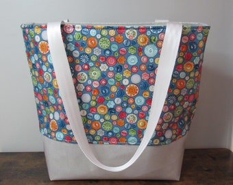 Delightful Button Print with Sparkly White Vinyl Accents Tote| Library Tote Bag | FREE SHIPPING!
