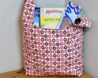 Adorable Two-Toned Donut Reusable Grocery Bag | Eco-Friendly Library Bag | Machine Washable!