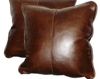 Square Genuine Leather Accent, Throw Pillows - SET OF 2 - 16", 18", 20" or 22"